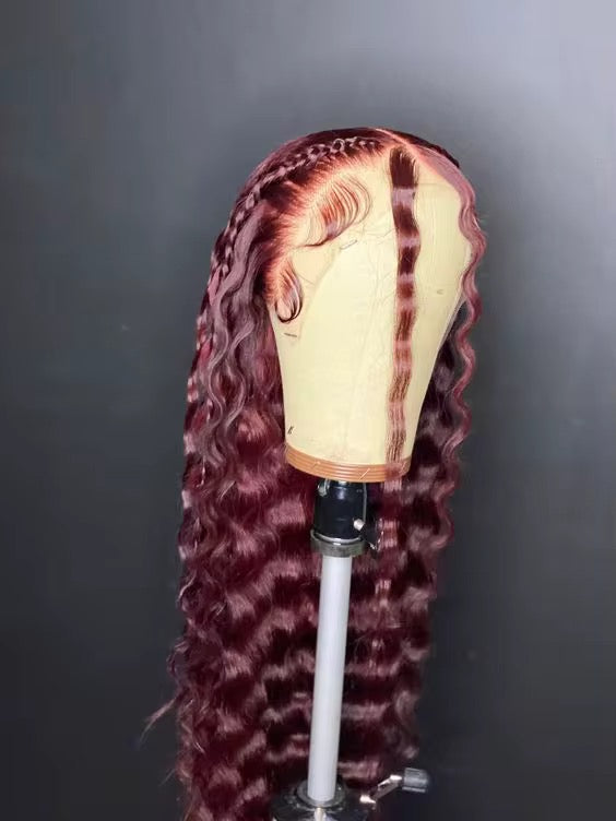Perruque bouclée lace front – Couleur bordeaux