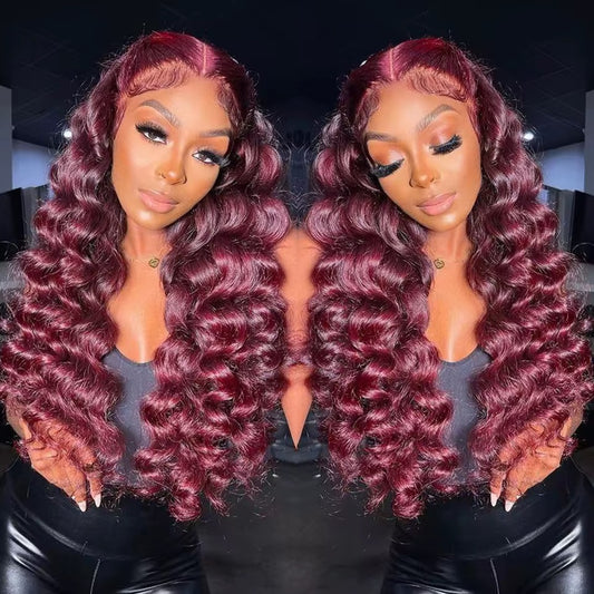 Perruque bouclée lace front – Couleur bordeaux