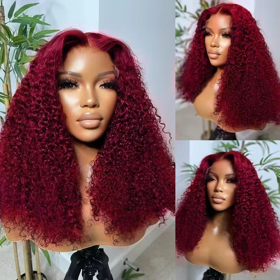 Perruque bouclée bordeaux lace front – Femme
